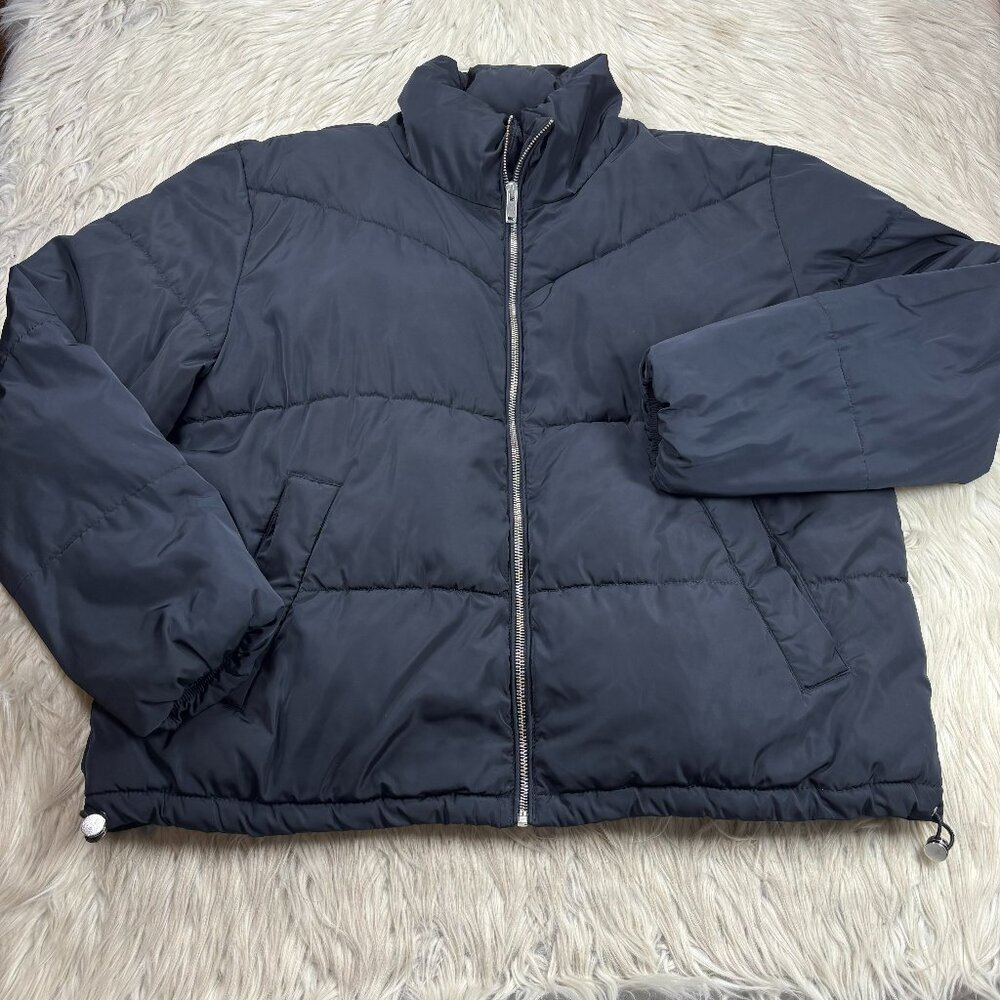 Three Dots Women's L Black Zip‎ Front Puffer Coat Jacket